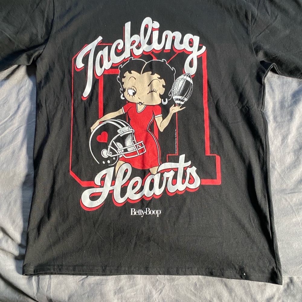Betty Boop Black and Red Kids Tee - Football Hearts Design